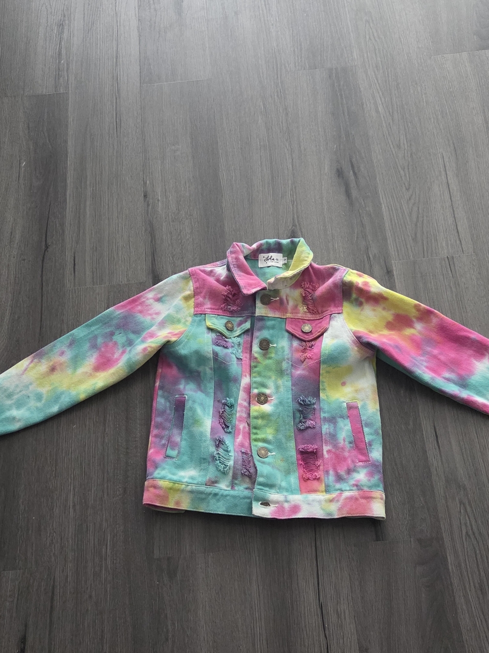 Lola + The Boys Tie-Dye Denim Jacket in Pink, Teal & Yellow